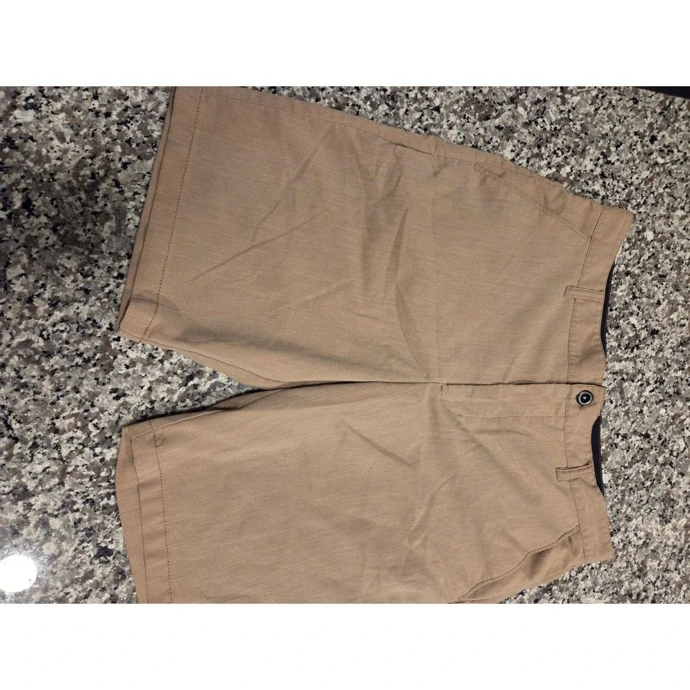 Faded Glory Mens Tan Khaki Flat Front Chino Shorts Size 32 Cotton Blend Casual